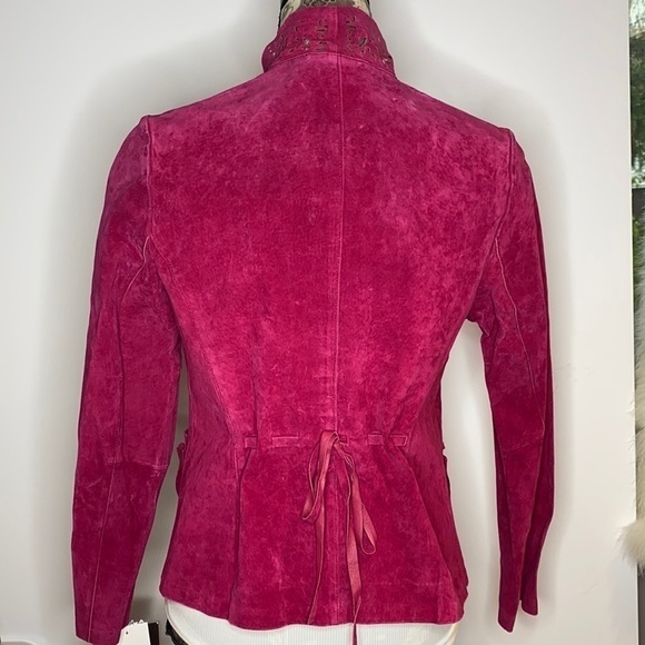 Carlos Falchi Sz M Raspberry Pink Suede Jacket Coat - Picture 2 of 14